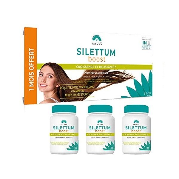 SILETTUM BOOST Lot de 3 Piluliers de 60 Gélules 180 Gélules | Croissance et résistance | Pour les cheveux fragilisés ou cas