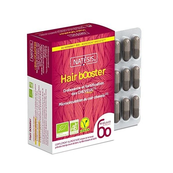 Hair bOoster - Favorise la Pousse des Cheveux -- Keranat® Bio actif breveté + Levure de Bière - Croissance et Fortification d