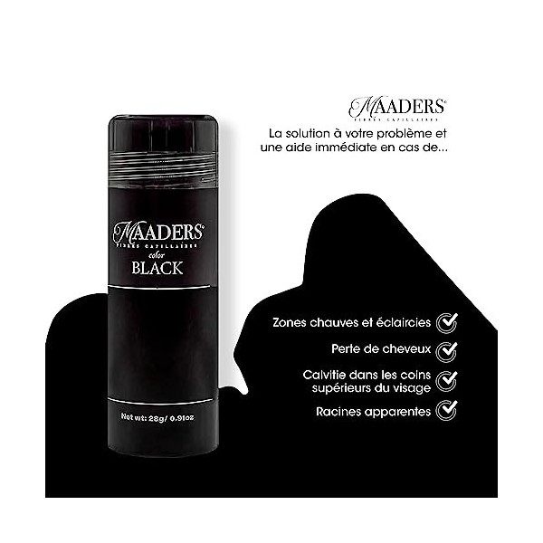 MAADERS® Fibres Capillaires Noires en Spray – Poudre Densifiante et Épaississante à Base de Kératine Naturelle pour Cheveux N