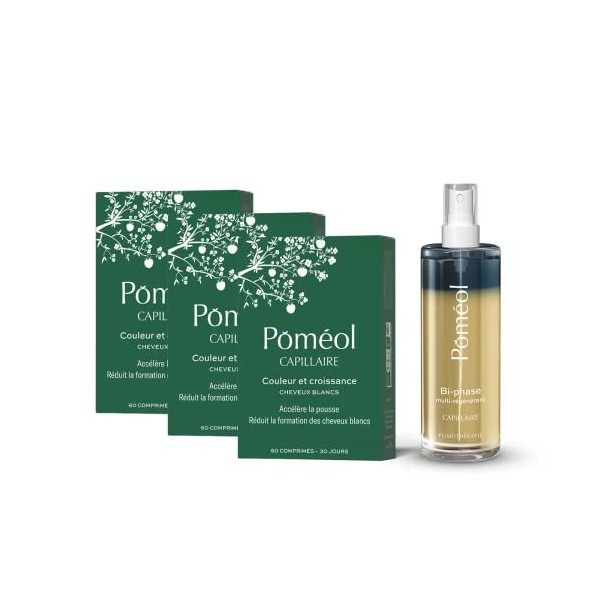 POMEOL| Pack Spécial Pigmentation Cheveux - Spray et Complément Alimentaire 90jours Pigmentation Cheveux Blancs & Gris | Sp