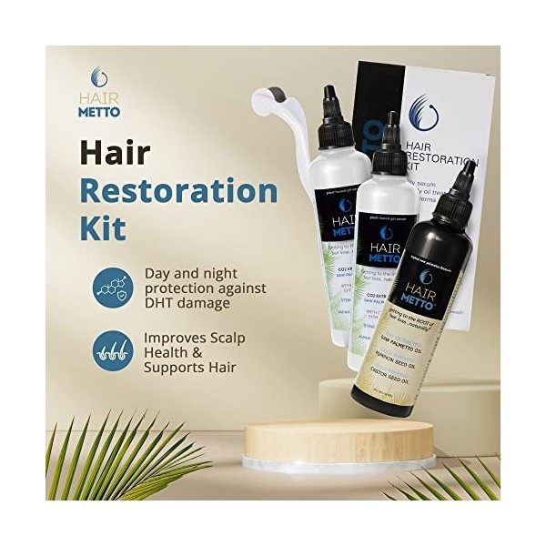 HAIRMETTO Hair Restoration KIT, Topical Saw Palmetto Oil and Serum for Scalp Treatment, restore hair loss, Dermaroller includ