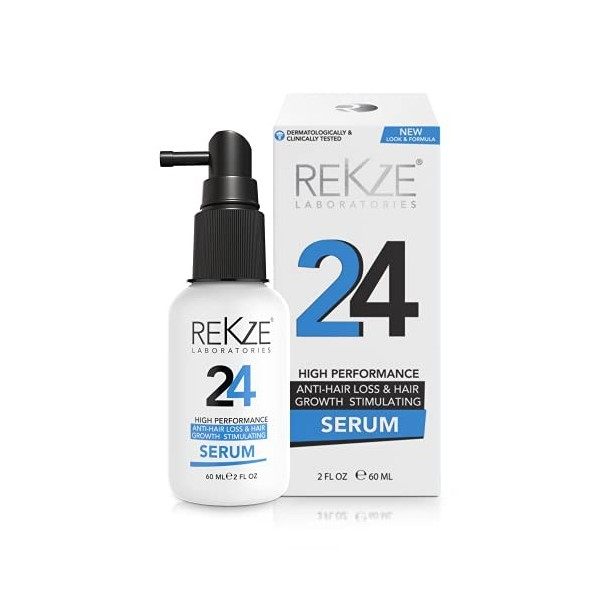 REKZE 24 Traitement Anti-Perte De Cheveux Cliniquement Prouvé, Stimulant La Croissance Des Cheveux, Dresseur DHT Pour Amincis