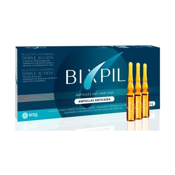 Bixpil - Ampoules anti-chute - Concentré Capilar anti-chute - Triple action : Nourrissant, renforce et prévient la chute des 