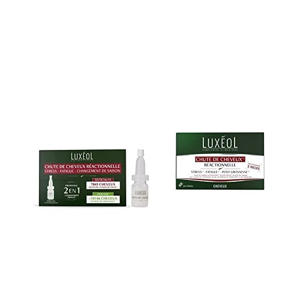 LUXÉOL - Chute De Cheveux Réactionnelle 2 En 1 - Favorise La Croissance & Diminue La Chute Des Cheveux - 14 Fioles De 7ml & C