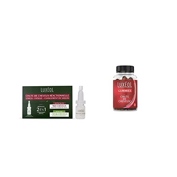 LUXÉOL - Chute De Cheveux Réactionnelle 2 En 1 - Favorise La Croissance & Diminue La Chute Des Cheveux - 14 Fioles De 7ml & G