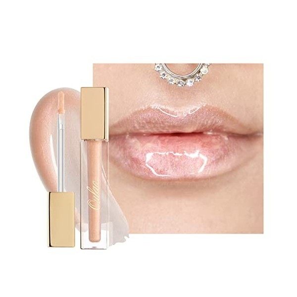 Oulac 3D Gloss à Lèvres Pailleté - Hydratant Rouge à Lèvres Liquide | Gloss Transparent Lip Oil Brillant - Enrichi en Extrait