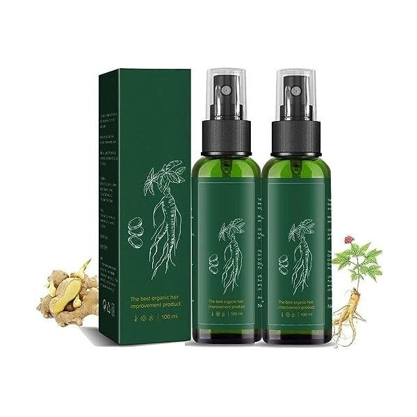 KORTIN Lot de 2 sprays de régénération pour cheveux au ginseng coréen - Sérum de repousse des cheveux au gingembre - Essence 