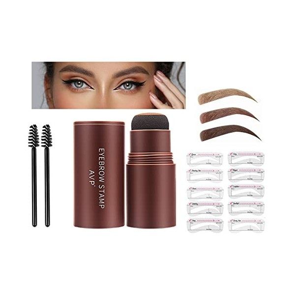 Eyebrow Stamp Kit, Tampon À Sourcils, Pochoir Sourcils, 10 Ensembles de Pochoirs à Sourcils Réutilisables, 2 Pinceaux à Crayo