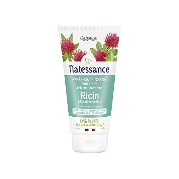 Natessance - Après-Shampooing Démêlant Fortifiant - Ricin & Kératine Végétale - Tube de 150 ml