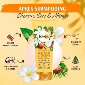 LOVEA - Après-Shampooing - Monoï & Karité - Nourrit, Répare & Démêle - Cheveux Secs Et Abimés - 96% DOrigine Naturelle - San
