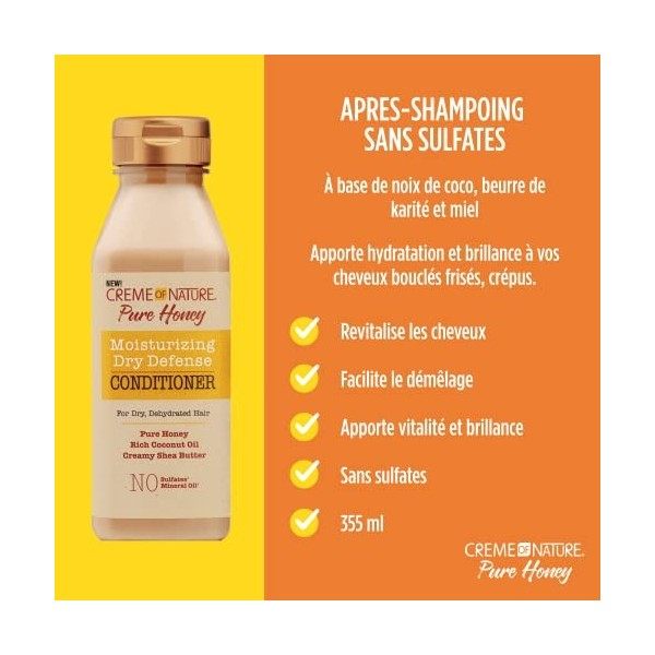 Creme of Nature, Pure Honey, Après-Shampoing Nourrissant à base de noix de coco, beurre de karité et miel, pour Cheveux Boucl