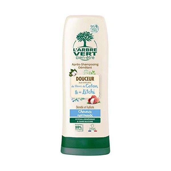 Larbre vert - Après-Shampooing Démêlant - Douceur aux extraits de Fleurs de Coton & de Litchi - Pour Toute la Famille - 200 