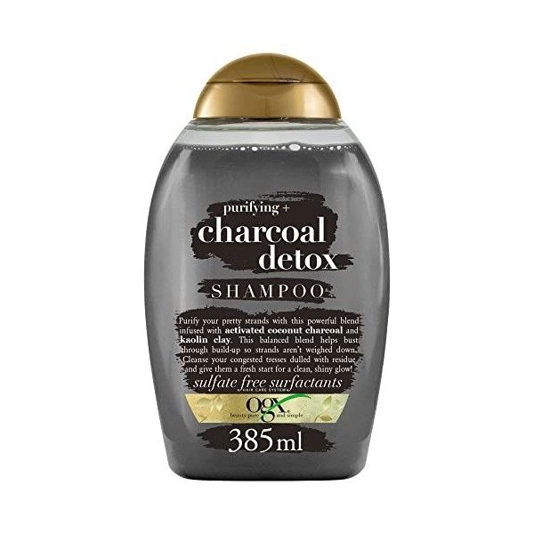 OGX Shampoing Clarifiant au Charbon de Bois pour Cheveux Gras, Detox + Charcoal, 385 ml