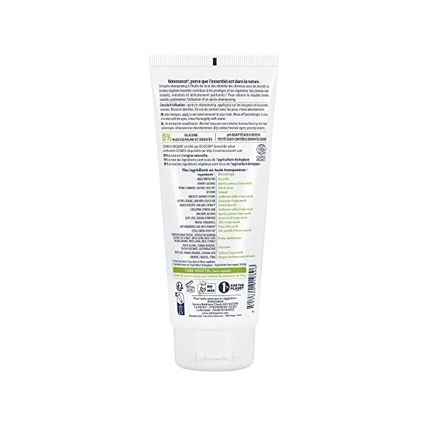 Natessance - Après-Shampooing Fortifiant - Ricin Bio & Kératine Végétale - Certifié Bio Cosmos Organic - Tube 100% Végétal - 