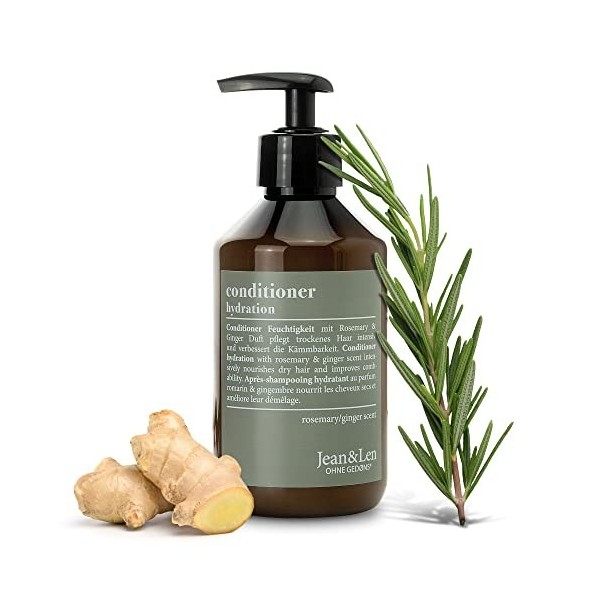 Jean & Len Après-shampooing hydratant Romarin & Gingembre, pour cheveux ternes et sans éclat, nourrit intensément & facilite 