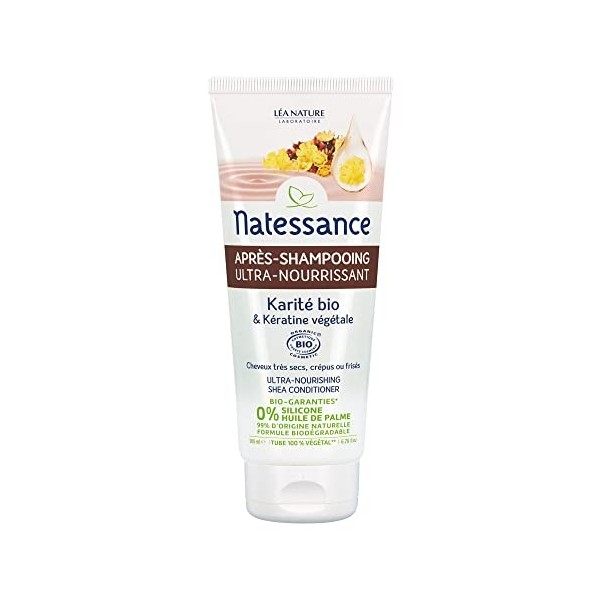 Natessance - Après-Shampooing Ultra-Nourrissant - Karité Bio & Kératine Végétale - Certifié Bio Cosmos Organic - Tube 100% Vé