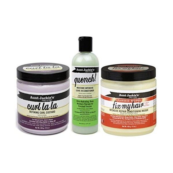 Aunt Jackies Curls & Coils - Lot de 3 soins capillaires - gel définition des boucles Curl La La 426 g/après-shampoing sans ri