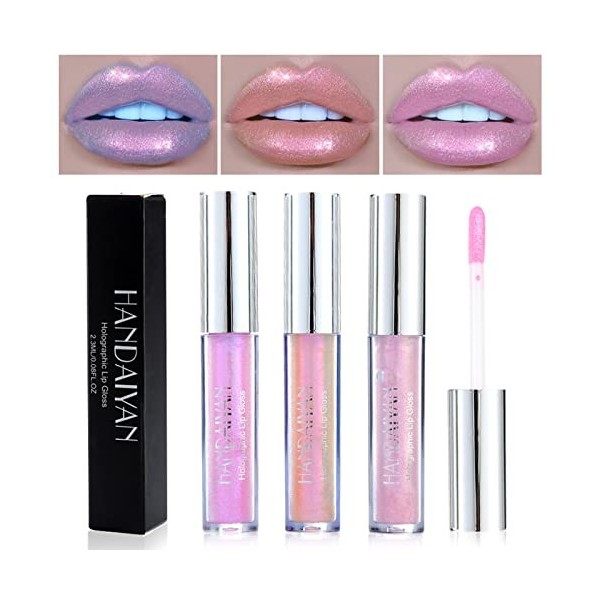 Lishang 3 Couleur Rouge a Levre Pailleté Gloss Lot Coffret Rouge a Levre Diamant Brillant Métallique Rouges à Lèvres Liquide 