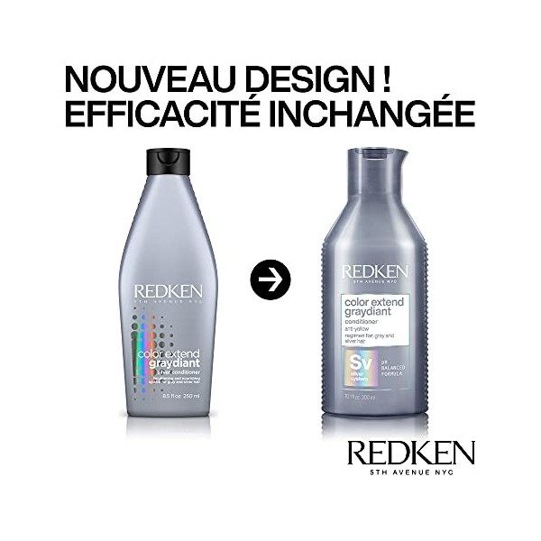 Redken, Après-Shampoing Déjaunisseur pour Cheveux Gris ou Blancs, Éclat & Nutrition, Color Extend Graydiant, 300 ml