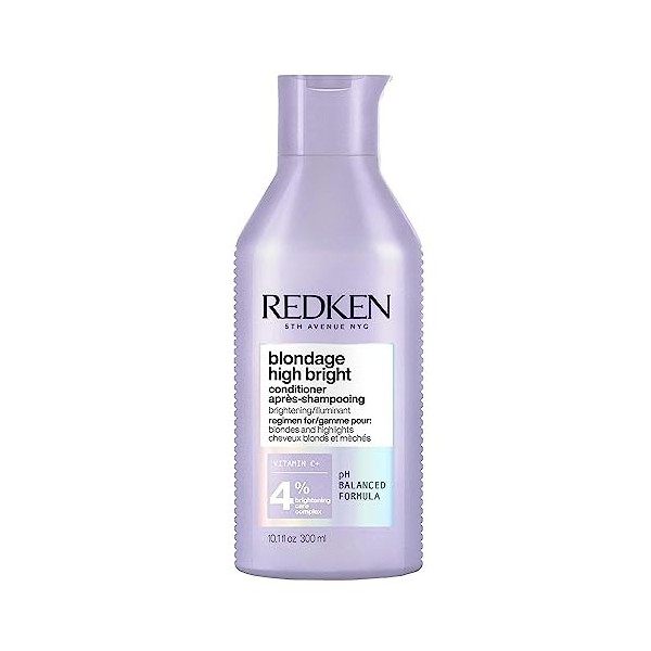 Redken |Après-Shampoing Éclat pour Cheveux Blonds Ternes, Enrichi à la Vitamine C, Blondage High Bright, 300 ml