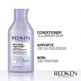 Redken |Après-Shampoing Éclat pour Cheveux Blonds Ternes, Enrichi à la Vitamine C, Blondage High Bright, 300 ml