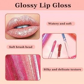 Brillant à Lèvres 2 Bâtons Gloss Pailleté Rouge A Levre Waterproof Longue Tenue Rouge A Levre Pailleté Brillant à Lèvres Pail