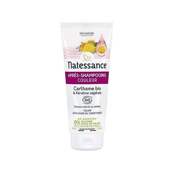 Natessance - Après-Shampooing Couleur - Carthame Bio & Kératine Végétale - Certifié Bio Cosmos Organic - Tube de 200 ml