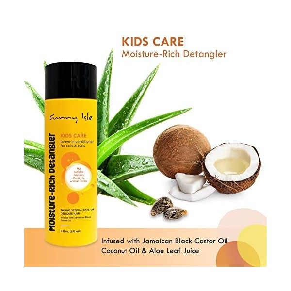 Démêlant sans rinçage kids care de Sunny isle, riche en humidité, 8 onces | Après-shampoing doux | pour les cheveux bouclés e