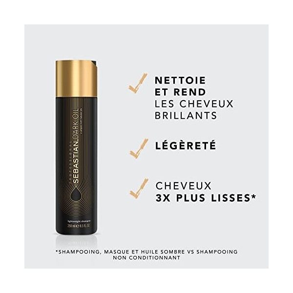 Sebastian Professional Dark Oil Shampoing, après-shampoing et masque légers | Adoucit et nourrit | Apporte un volume naturel 