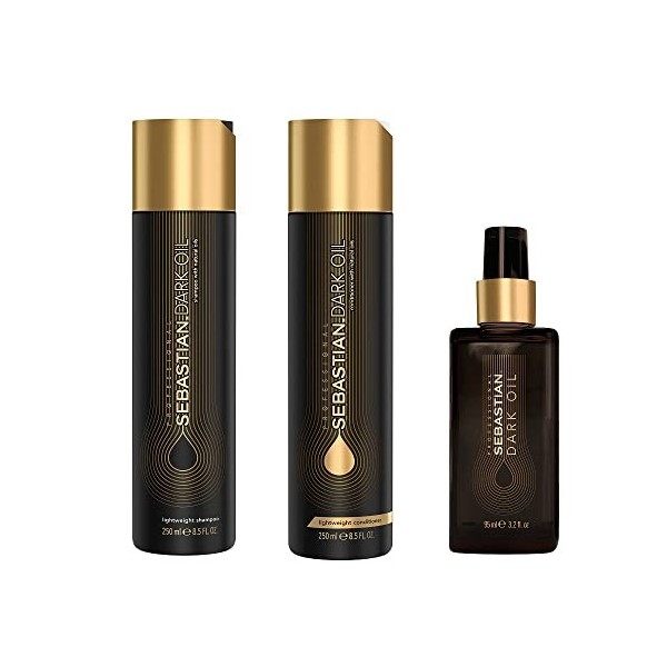 Sebastian Professional Dark Oil Shampoing et après-shampoing légers, huile coiffante | Adoucit et nourrit | Pour tous types d