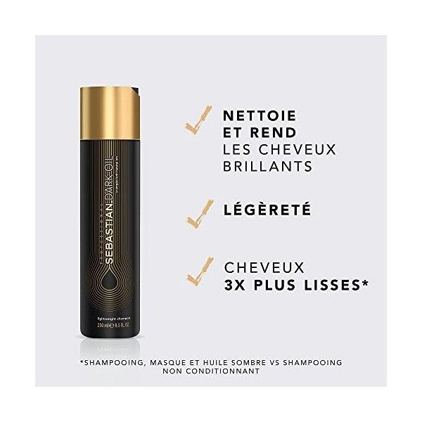 Sebastian Professional Dark Oil Shampoing et après-shampoing légers, huile coiffante | Adoucit et nourrit | Pour tous types d