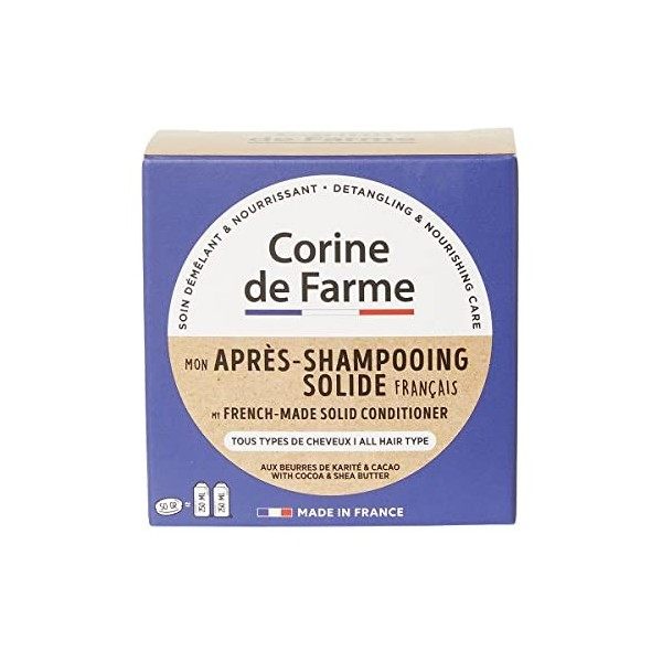 Corine de Farme Mon Après-Shampooing Solide Français, Tous Types Cheveux, 50g, Rescpecte Les Cheveux Et La Planète, Aux Beurr