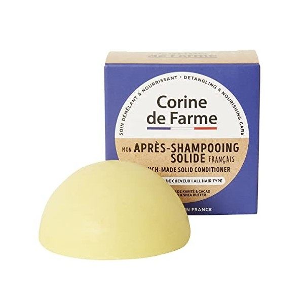 Corine de Farme Mon Après-Shampooing Solide Français, Tous Types Cheveux, 50g, Rescpecte Les Cheveux Et La Planète, Aux Beurr