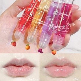 Gireatick 6PCS Fruity Flavors Rolling Ball Lip Oil Set, Fraise Orange Avocat Cheery Peach Glossy Lip Gloss, Brillant à Lèvres