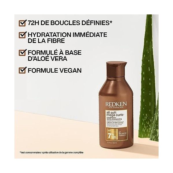 Redken, Après-Shampoing Nourrissant & Hydratant, Pour Cheveux Très Secs Bouclés à Crépus, À lAloe Vera, All Soft Mega Curls,