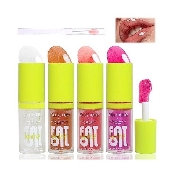 Lip oil 4PCS Huile A Levre Glow Hydrate Et Nourrit Sans Se Décolorer Ni Coller à La Coupe Huile Levre Est Livré Avec 1PCS Min