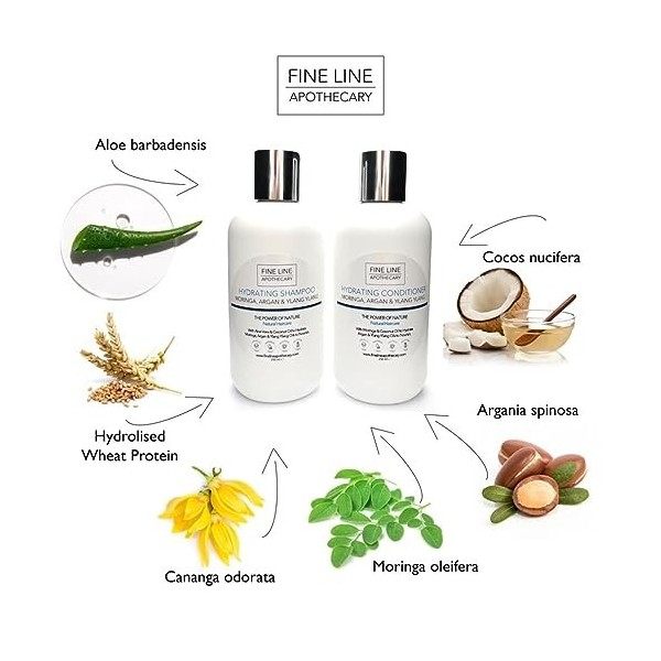 99% Naturel APRÈS-SHAMPOING HYDRATANT - COCO, MORINGA, ARGAN & YLANG YLANG -250 ml de Fine Line Apothecary. Sans Sulfates, Sa