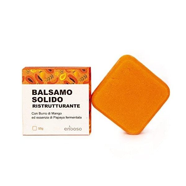 Après-shampooing Solide Restructurant et Fortifiant Naturel Bio pour cheveux abîmés - au beurre de Mangue et Papaye 55 g - En