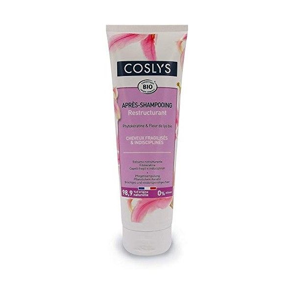 Coslys Après-shampoing restructurant pour cheveux éboli et fraises avec fleurs de lys et kératine végétale bio 250 ml