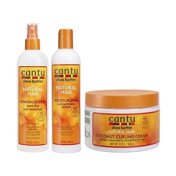 Cantu Comeback Curl Next Day Curl Lot de 3 crèmes revitalisantes au beurre de karité et crème à friser à la noix de coco