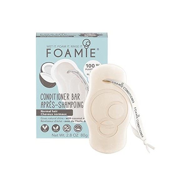 Foamie Après-Shampoing solide pour cheveux normal à la noix de coco pour cheveux forts, 100% vegan, après-shampoing sans sulf