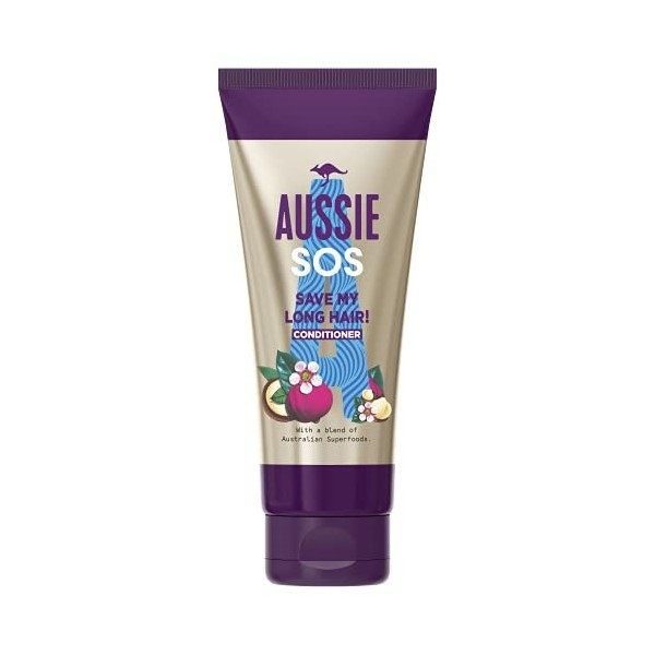 Aussie Soin Après-shampoing Vegan, SOS Save My Long Hair, Pour Cheveux Secs et Frisés, Démêle Instantanément, Brillance et Nu