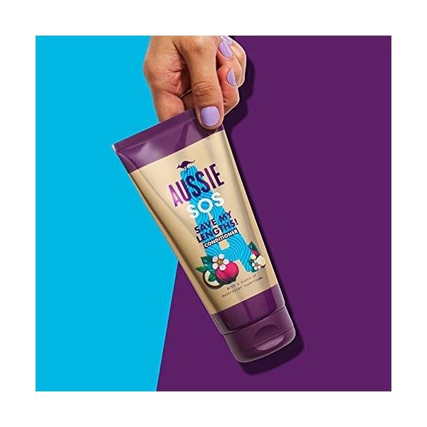 Aussie Soin Après-shampoing Vegan, SOS Save My Long Hair, Pour Cheveux Secs et Frisés, Démêle Instantanément, Brillance et Nu