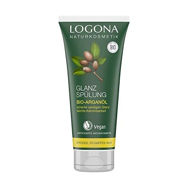 Logona natural cosmetic shine conditioner, organic argan oil, protects brittle, dull hair and gives silky shine, valuable oil