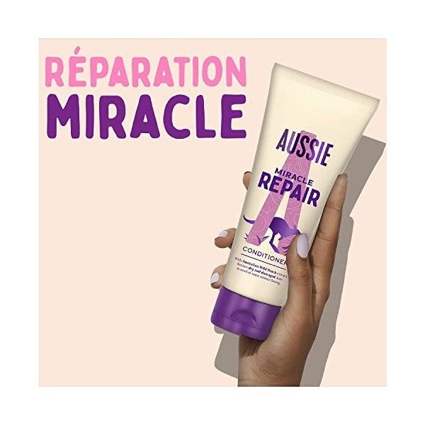 Aussie Miracle Repair Après-shampoing, Répare Les Cheveux Secs & Abîmés, Sans Silicone, Végan, 2x200ml