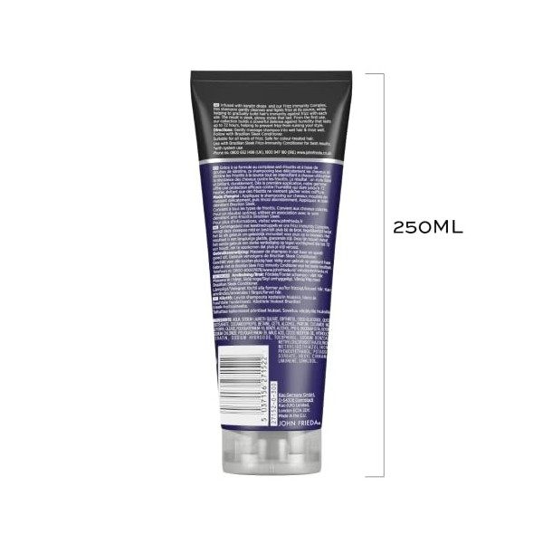 John Frieda Frizz Ease Brazilian Sleek Frizz Immunity Après-shampoing lissant 250 ml pour cheveux frisés moyens à épais