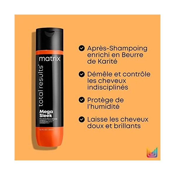 Matrix, Après-shampoing pour Cheveux Indisciplinés, Anti-frisottis & Hydrate, Mega Sleek, 300ml