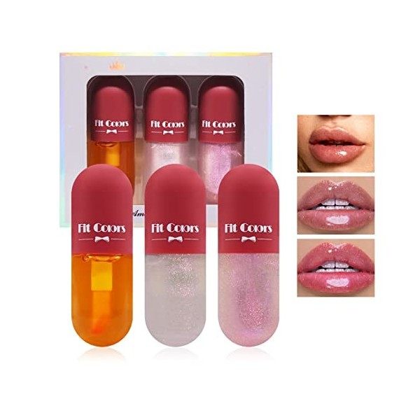 Natural Lip Plumper Gloss Filler, Lip Plumper Gloss, Gloss Repulpant Levres, Set 3 pièces pour le repulpage des lèvres, Avec 