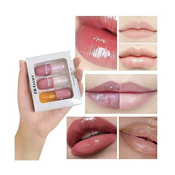 Natural Lip Plumper Gloss Filler, Lip Plumper Gloss, Gloss Repulpant Levres, Set 3 pièces pour le repulpage des lèvres, Avec 