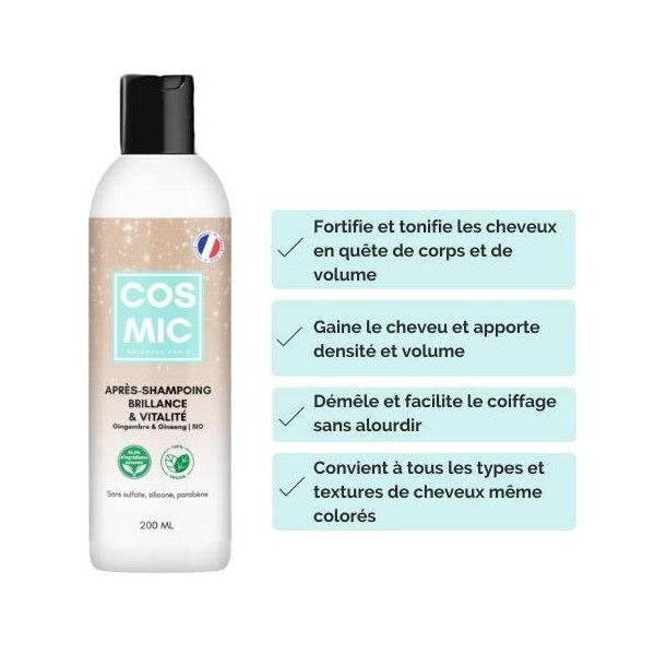 Après-shampoing Hydratant Démêlant Brillance & Vitalité - Cheveux Secs, Sans éclat - Nourrit Intensément, Facilite le Démêlag